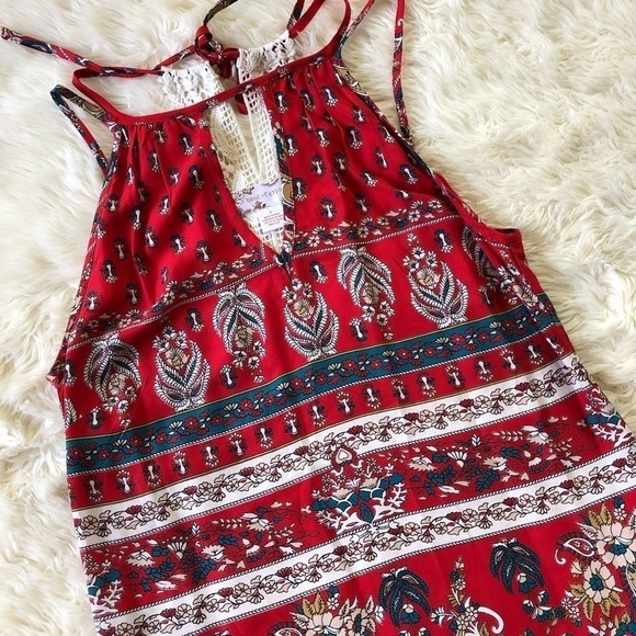 Band of Gypsies Dress Festival Boho Crochet Back Paisley Red S - Picture 4 of 8
